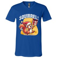 Funny Gift Christmas Santa Hat Funny Squirrel Lover Xmas Gift V-Neck T-Shirt