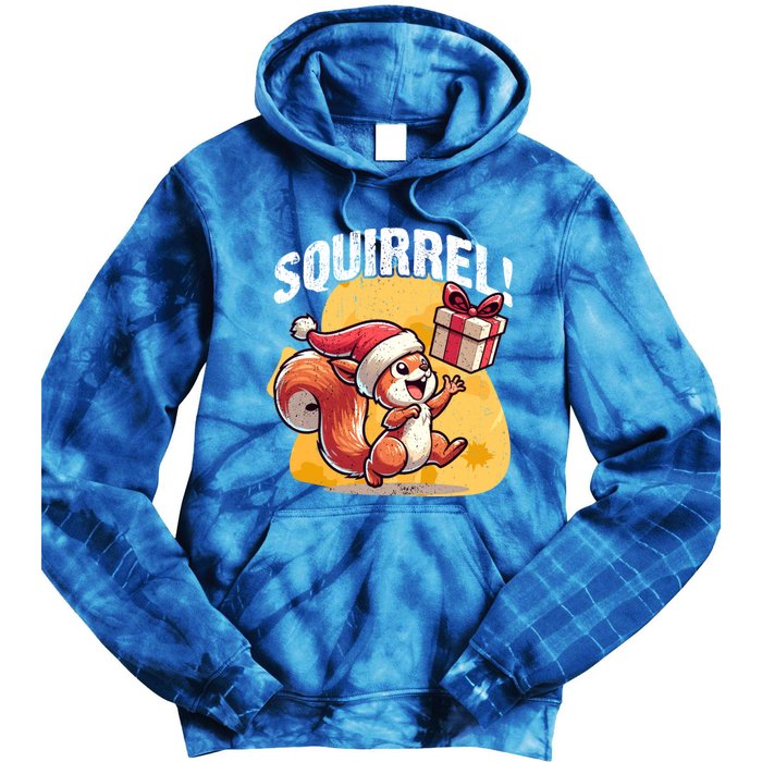 Funny Gift Christmas Santa Hat Funny Squirrel Lover Xmas Gift Tie Dye Hoodie