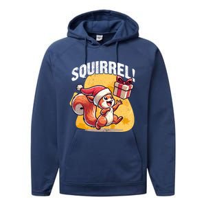 Funny Gift Christmas Santa Hat Funny Squirrel Lover Xmas Gift Performance Fleece Hoodie