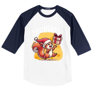 Funny Gift Christmas Santa Hat Funny Squirrel Lover Xmas Gift Baseball Sleeve Shirt