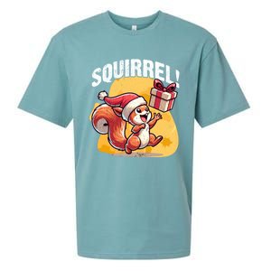 Funny Gift Christmas Santa Hat Funny Squirrel Lover Xmas Gift Sueded Cloud Jersey T-Shirt