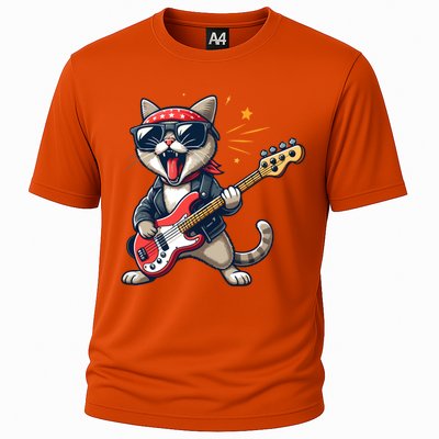 Funny Guitar Cat Graphic Guitar Lovers Cat Playing Bass Meaningful Gift Cooling Performance Crew T-Shirt