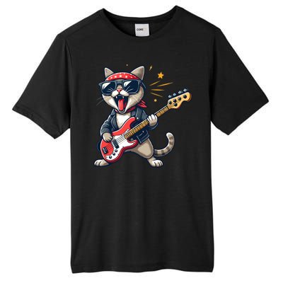 Funny Guitar Cat Graphic Guitar Lovers Cat Playing Bass Meaningful Gift Tall Fusion ChromaSoft Performance T-Shirt