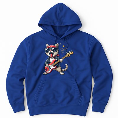 Funny Guitar Cat Graphic Guitar Lovers Cat Playing Bass Meaningful Gift Hoodie