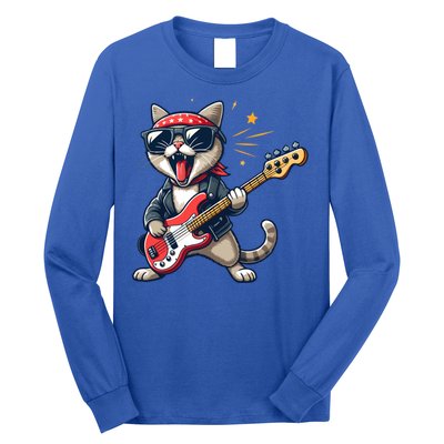 Funny Guitar Cat Graphic Guitar Lovers Cat Playing Bass Meaningful Gift Long Sleeve Shirt