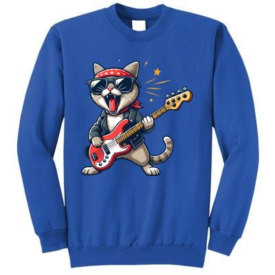 Funny Guitar Cat Graphic Guitar Lovers Cat Playing Bass Meaningful Gift Sweatshirt