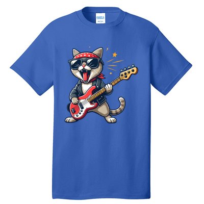 Funny Guitar Cat Graphic Guitar Lovers Cat Playing Bass Meaningful Gift Tall T-Shirt