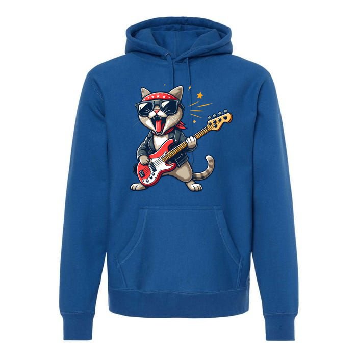 Funny Guitar Cat Graphic Guitar Lovers Cat Playing Bass Meaningful Gift Premium Hoodie