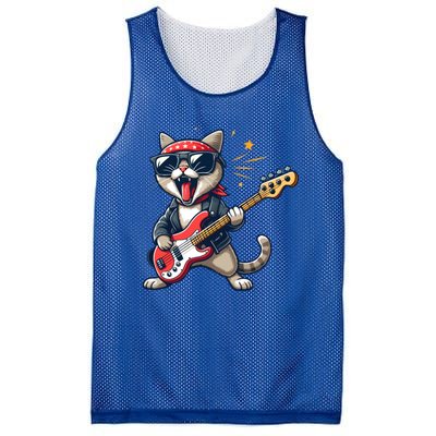 Funny Guitar Cat Graphic Guitar Lovers Cat Playing Bass Meaningful Gift Mesh Reversible Basketball Jersey Tank