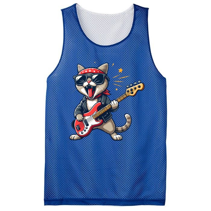 Funny Guitar Cat Graphic Guitar Lovers Cat Playing Bass Meaningful Gift Mesh Reversible Basketball Jersey Tank