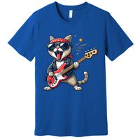 Funny Guitar Cat Graphic Guitar Lovers Cat Playing Bass Meaningful Gift Premium T-Shirt