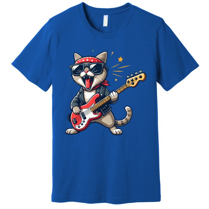 Funny Guitar Cat Graphic Guitar Lovers Cat Playing Bass Meaningful Gift Premium T-Shirt