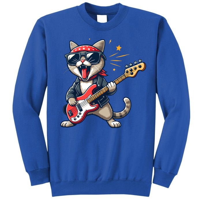 Funny Guitar Cat Graphic Guitar Lovers Cat Playing Bass Meaningful Gift Tall Sweatshirt