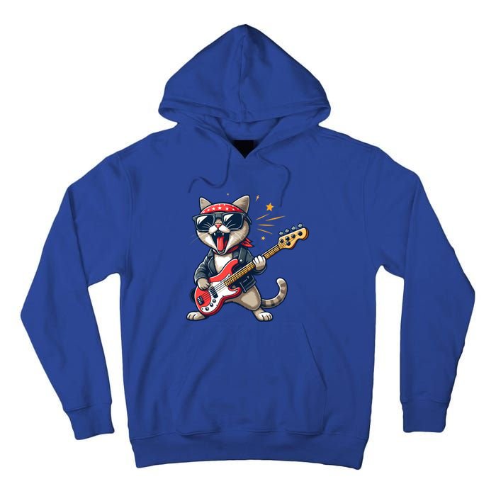 Funny Guitar Cat Graphic Guitar Lovers Cat Playing Bass Meaningful Gift Tall Hoodie