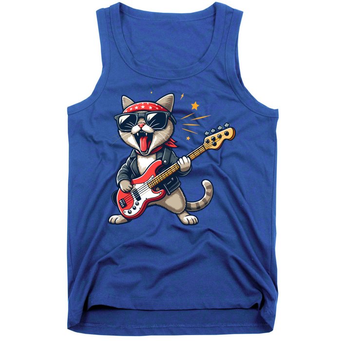 Funny Guitar Cat Graphic Guitar Lovers Cat Playing Bass Meaningful Gift Tank Top