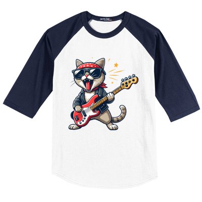 Funny Guitar Cat Graphic Guitar Lovers Cat Playing Bass Meaningful Gift Baseball Sleeve Shirt