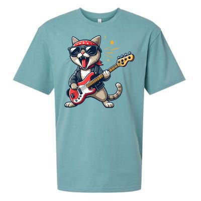 Funny Guitar Cat Graphic Guitar Lovers Cat Playing Bass Meaningful Gift Sueded Cloud Jersey T-Shirt