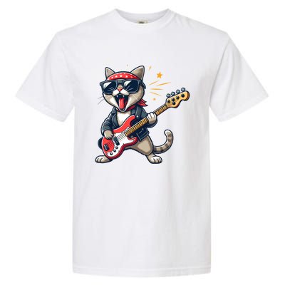 Funny Guitar Cat Graphic Guitar Lovers Cat Playing Bass Meaningful Gift Garment-Dyed Heavyweight T-Shirt