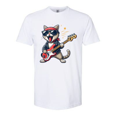 Funny Guitar Cat Graphic Guitar Lovers Cat Playing Bass Meaningful Gift Softstyle CVC T-Shirt