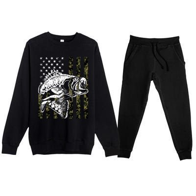 Fishing Gift Camouflage American Flag Fisher Premium Crewneck Sweatsuit Set