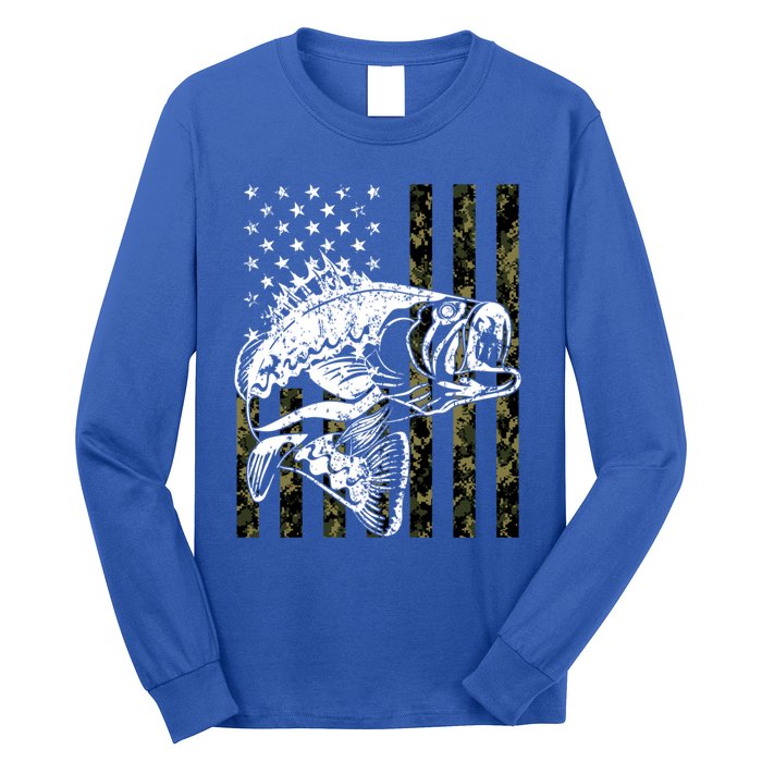 Fishing Gift Camouflage American Flag Fisher Long Sleeve Shirt