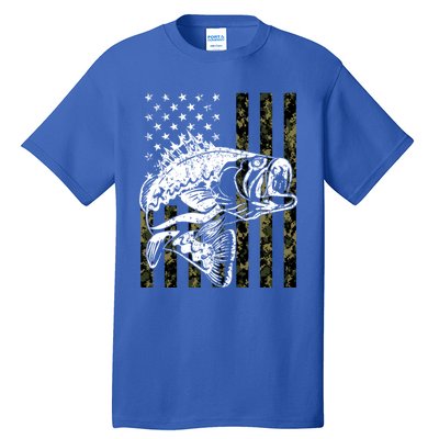 Fishing Gift Camouflage American Flag Fisher Tall T-Shirt