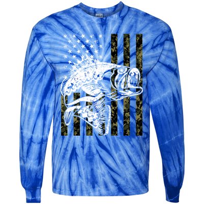 Fishing Gift Camouflage American Flag Fisher Tie-Dye Long Sleeve Shirt