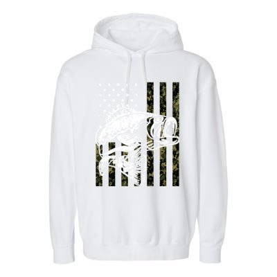 Fishing Gift Camouflage American Flag Fisher Garment-Dyed Fleece Hoodie