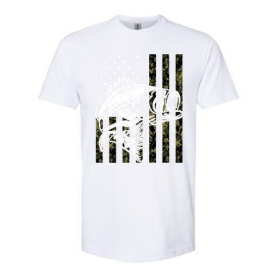 Fishing Gift Camouflage American Flag Fisher Softstyle CVC T-Shirt