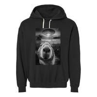Funny Graphic Capybara Selfie With Ufos Weird Garment-Dyed Fleece Hoodie