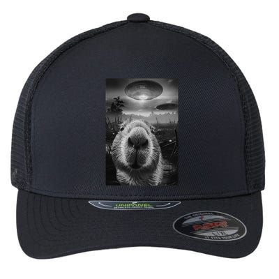 Funny Graphic Capybara Selfie With Ufos Weird Flexfit Unipanel Trucker Cap
