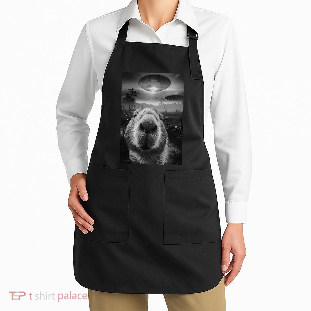 Funny Graphic Capybara Selfie With Ufos Weird Apron