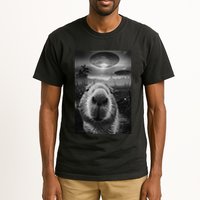 Funny Graphic Capybara Selfie With Ufos Weird Tall T-Shirt