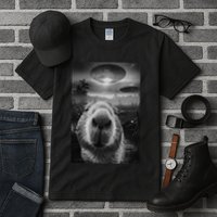 Funny Graphic Capybara Selfie With Ufos Weird Tall T-Shirt