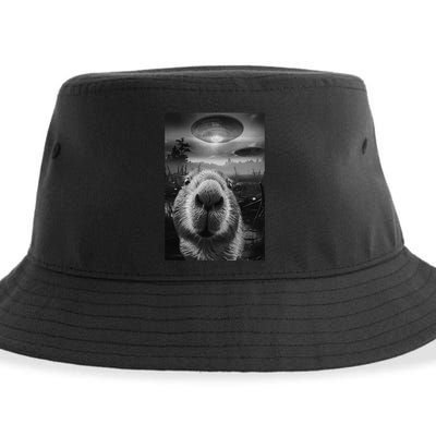 Funny Graphic Capybara Selfie With Ufos Weird Sustainable Bucket Hat