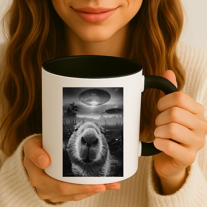 Funny Graphic Capybara Selfie With Ufos Weird Mug