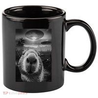 Funny Graphic Capybara Selfie With Ufos Weird 11oz C Handle Ceramic Mug