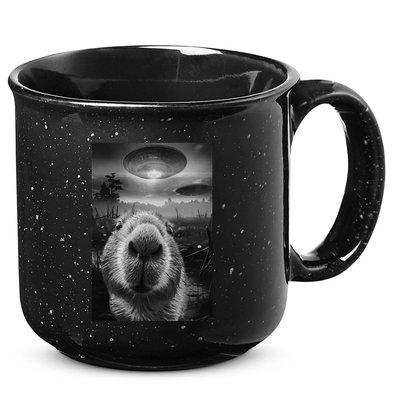 Funny Graphic Capybara Selfie With Ufos Weird 15oz Campfire Ceramic Mug