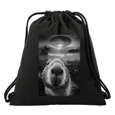 Funny Graphic Capybara Selfie With Ufos Weird Drawstring Bag