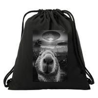 Funny Graphic Capybara Selfie With Ufos Weird Drawstring Bag