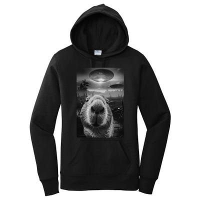 Funny Graphic Capybara Selfie With Ufos Weird Women's Pullover Hoodie