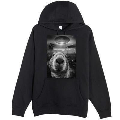 Funny Graphic Capybara Selfie With Ufos Weird Premium Pullover Hoodie