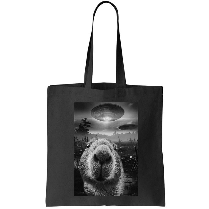 Funny Graphic Capybara Selfie With Ufos Weird Bag