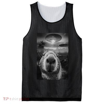 Funny Graphic Capybara Selfie With Ufos Weird Mesh Reversible Basketball Jersey Tank