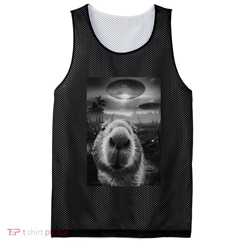 Funny Graphic Capybara Selfie With Ufos Weird Mesh Reversible Basketball Jersey Tank