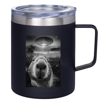 Funny Graphic Capybara Selfie With Ufos Weird 12oz Stainless Steel Coffee Mug