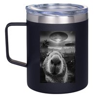 Funny Graphic Capybara Selfie With Ufos Weird 12oz Stainless Steel Coffee Mug
