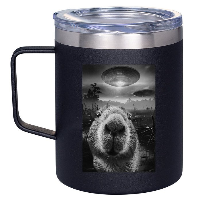Funny Graphic Capybara Selfie With Ufos Weird 12oz Stainless Steel Coffee Mug
