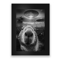 Funny Graphic Capybara Selfie With Ufos Weird Poster