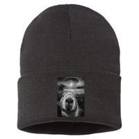 Funny Graphic Capybara Selfie With Ufos Weird Sustainable Knit Beanie